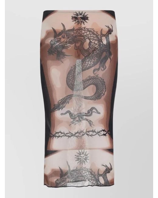 Jean Paul Gaultier Brown Printed Mesh Midi Skirt