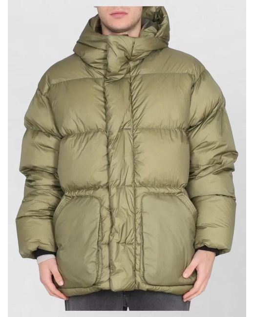 Ienki Ienki Green Hooded Down Jacket Michlin Quilted Design for men