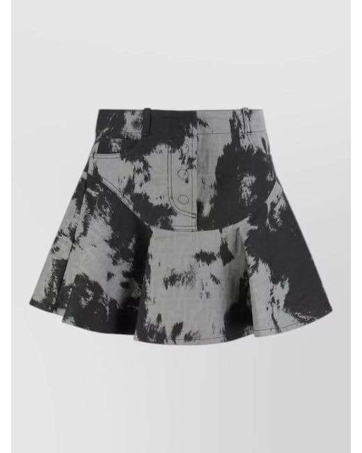 Fendi Gray High Waist Patterned Skirt Belt Loops