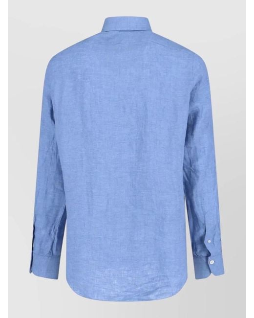 Finamore 1925 Blue Casual Shirt Cuffs Down Collar Curved Hem for men