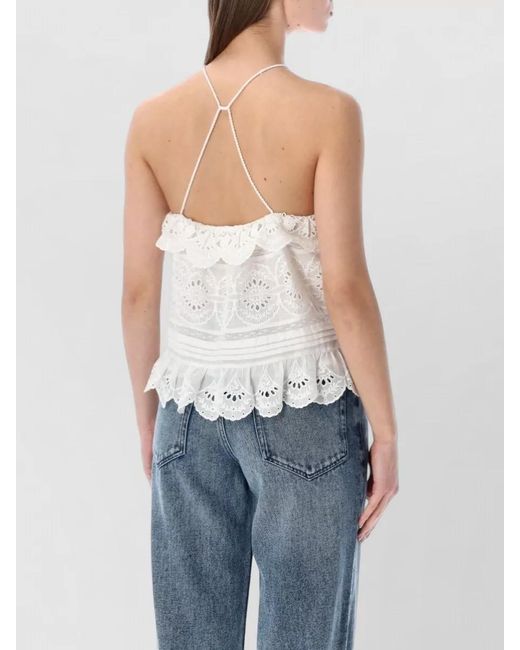 Isabel Marant Blue Cotton Floral-Lace Halterneck Frilled Blouse