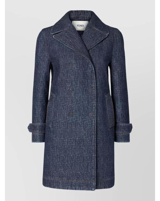 Fendi Blue Denim Quilted Double-Breasted Midi Jacket