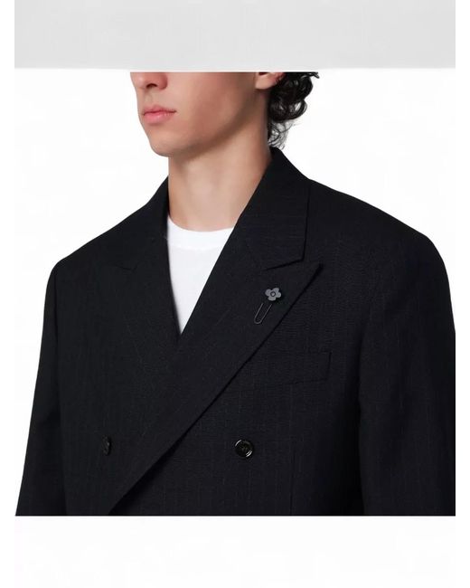 Lardini Blue Double Breasted Tailored Pinstripe Formal Suit for men