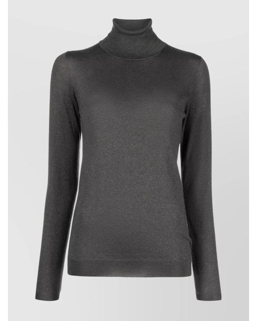 Brunello Cucinelli Black Cashmere Silk Turtleneck Long-Sleeve Knitted Top