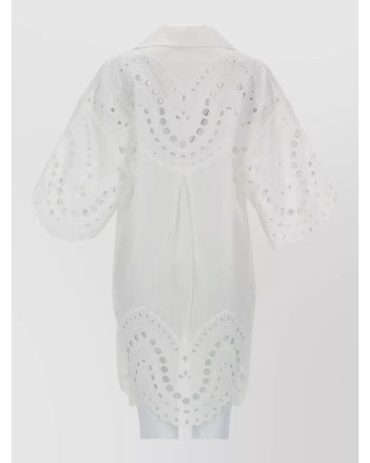 Charo Ruiz White Tao Eyelet Dress Scalloped Hem Sheer
