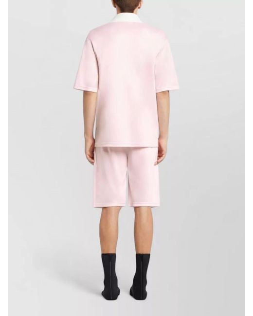 Courreges Pink Oversized V-Neck Short-Sleeve Polo Shirt