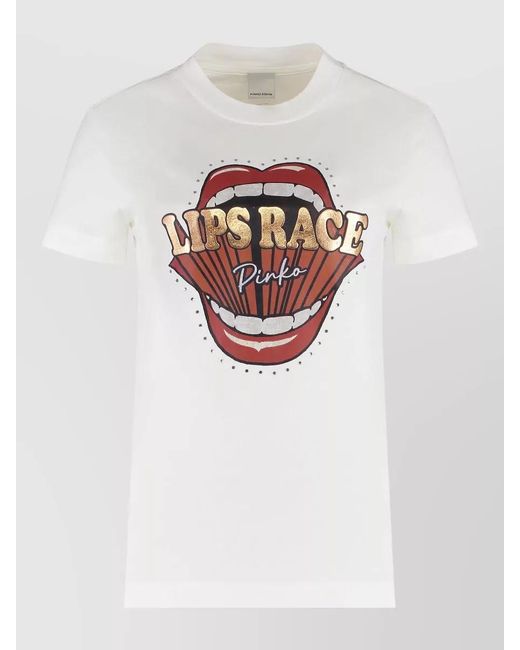 Pinko White Crew Neck T Shirt Rhinestone Graphic