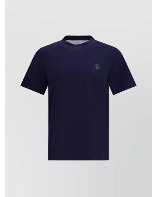 Brunello Cucinelli Blue Cotton Logo Print Crew Neck Short Sleeve T-Shirt for men