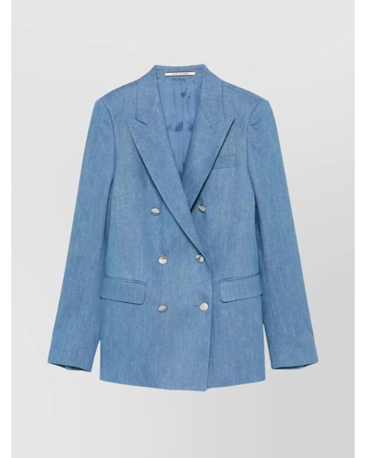 Tagliatore Blue Double-Breasted Cotton Jacket With Structured Shoulders