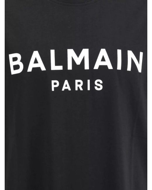 Balmain Black Cotton Logo Print T-Shirt for men