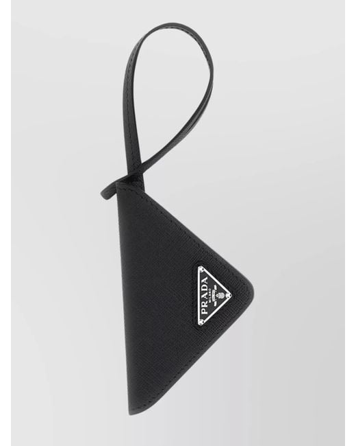 Prada Black Leather Strap Name Tag Triangle Shape