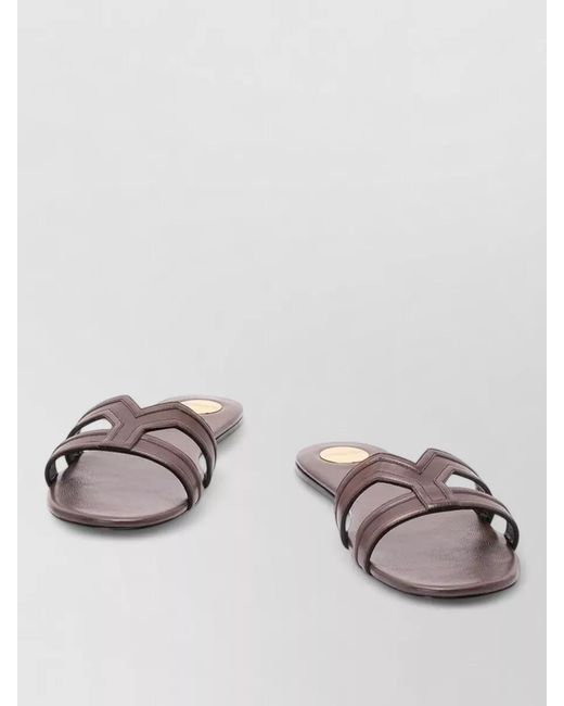 Saint Laurent Metallic Mabrouka Smooth Leather Double Strap Slides