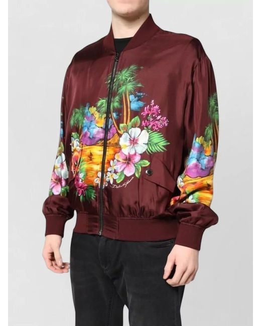 Dolce & Gabbana Red Silk Floral Print Bomber Jacket for men