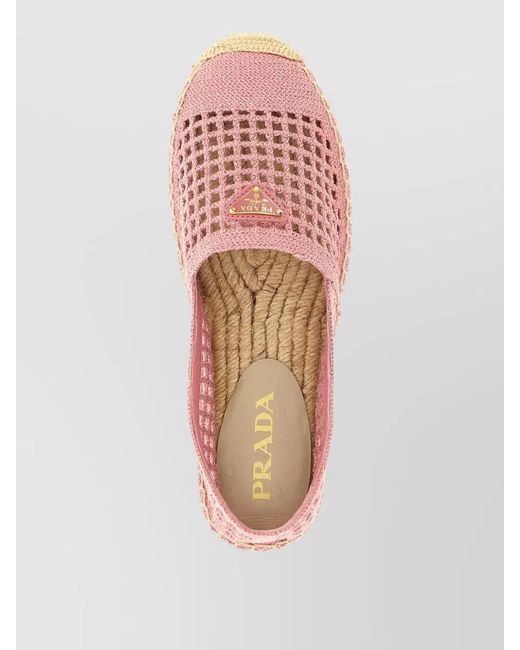 Prada Pink Crochet Knit Espadrilles Rope Sole Design