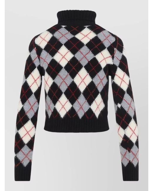 Céline Black Turtleneck Sweater Argyle Pattern Long Sleeves