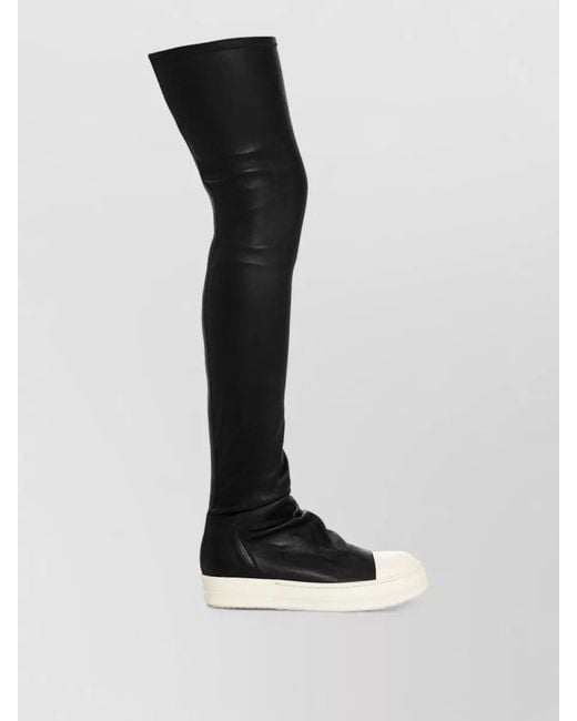 Rick Owens Black Cotton Over-The-Knee Boots