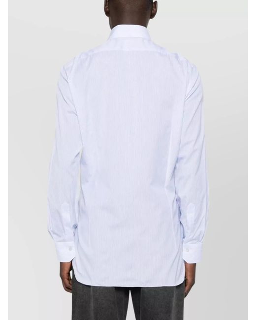 Kiton White Striped Cotton Long-Sleeve Shirt for men