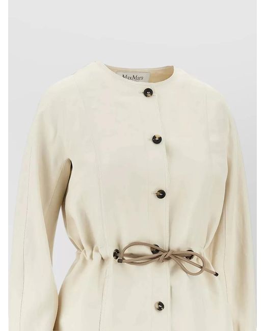 Max Mara Natural Jacket Drawstring Waist Long Sleeves Round Neck