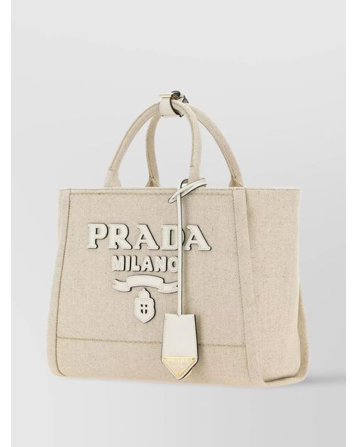 Prada Natural Triangle Canvas Tote Bag