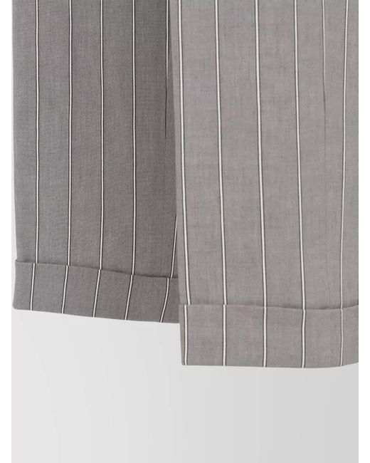 Peserico Gray Linen Pinstriped Straight-Leg Trousers
