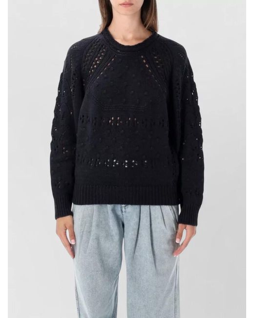 Isabel Marant Blue Luce Openwork Knit Raglan Sweater
