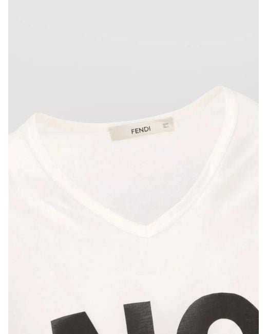 Fendi Natural Cotton T Shirt Casual Fit V Neck
