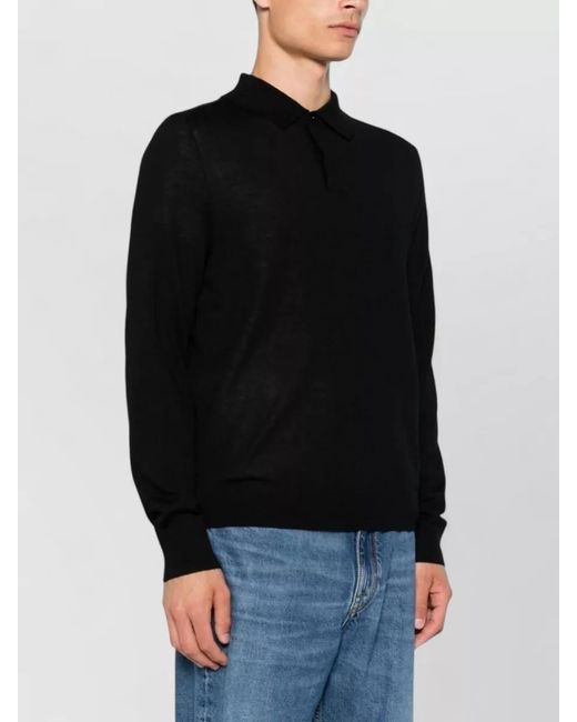 Paul Smith Black Wool Knit Polo Long Sleeve Sweater for men