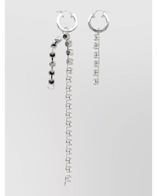 MM6 by Maison Margiela White Crystal Chain Asymmetric Hoop Earrings