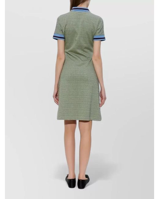 Marni Green Cotton Checked Polo-Collar Mini Dress