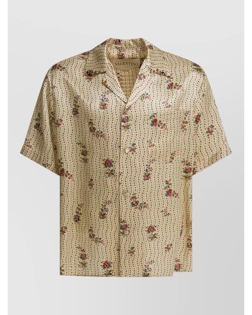 Valentino Natural Silk Floral Print Short-Sleeve Bowling Shirt for men