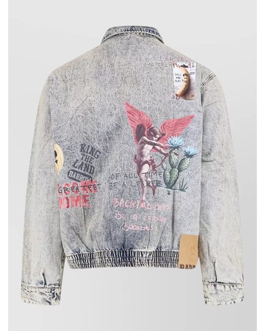 Barrow Gray Denim Jacket Front Graphic Print Buttons for men