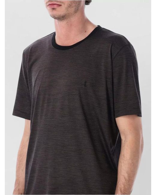 Saint Laurent Black Cassandra Striped Logo Short Sleeve T-Shirt for men