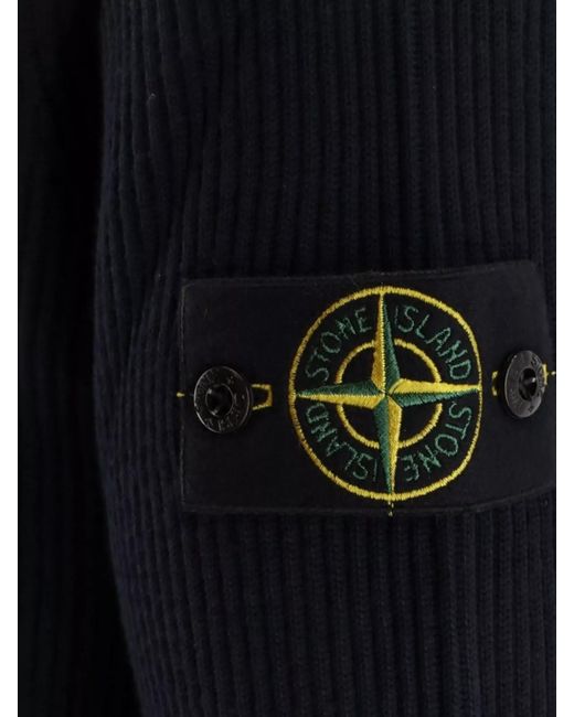 Stone Island Blue Wool Ribbed Turtleneck Sweater for men
