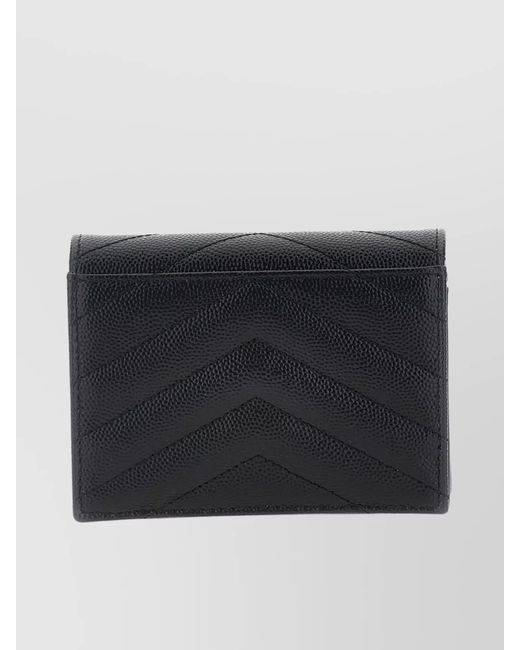 Saint Laurent Black Leather Quilted Flap Card Holder
