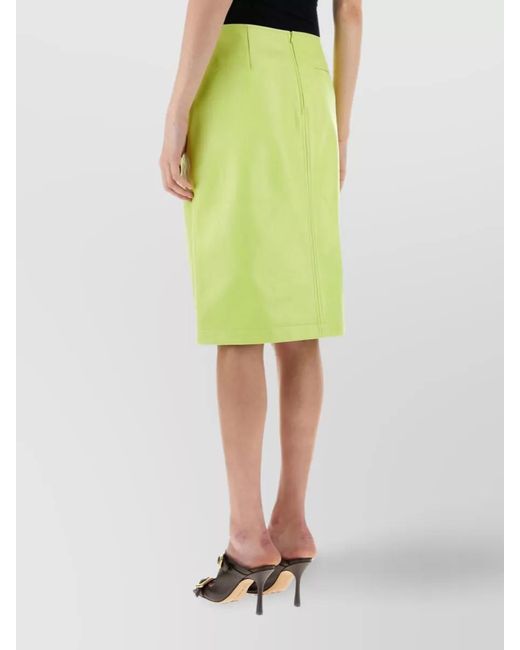 Bottega Veneta Green Shearling Craquelé Midi Straight Skirt