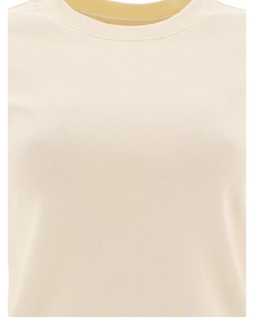 Sandbeige Natural Crew Neck Ribbed Texture Short Sleeves Top