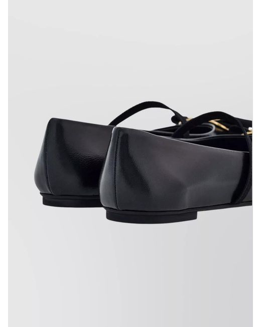 Ferragamo Black Leather Zina Ballerina Flats