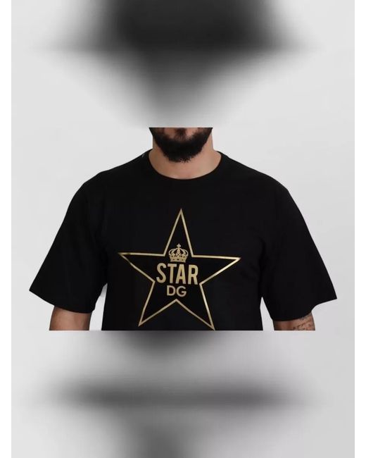 Dolce & Gabbana Black Cotton Printed Crewneck T-Shirt for men