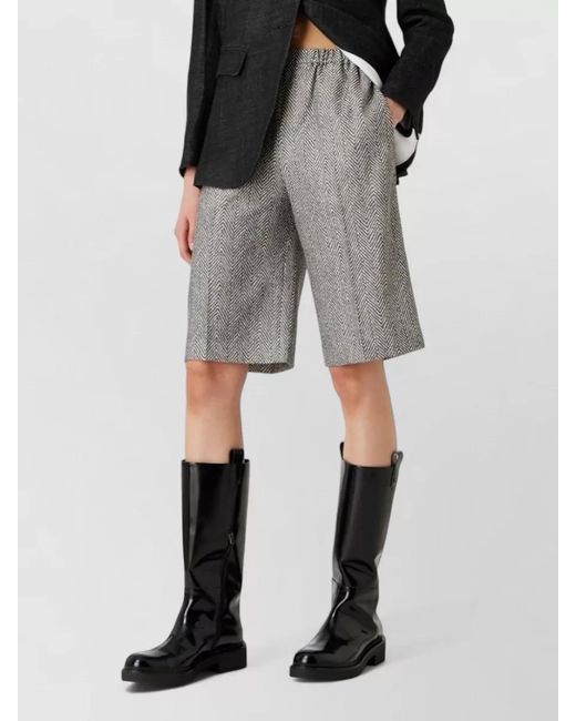 Emporio Armani Gray Herringbone Relaxed Fit Knee Length Shorts