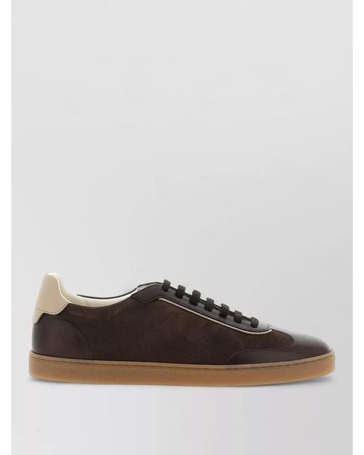 Brunello Cucinelli Brown Retro Calf Leather Lace Up Sneakers for men