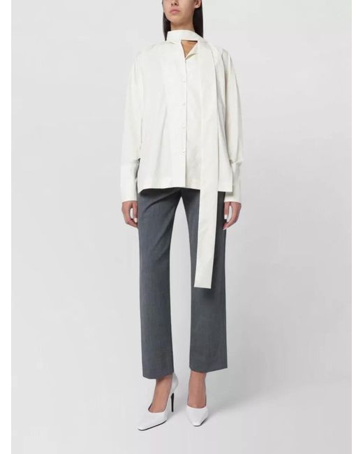 Thelatest White Long Sleeve Top Cuffed Scarf Detail
