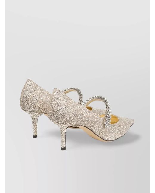 Jimmy Choo White Crystal Strap Bing 65 Pumps Glitter Fabric