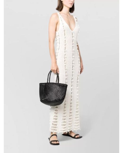 Dragon Diffusion Black Rectangular Beach Bag Woven Texture Double Handles