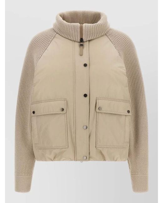 Brunello Cucinelli Natural Cropped Hybrid Down Jacket Knit Sleeves
