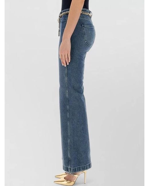 Michael Kors Blue Flared Leg Jeans Belt Loops Chain Detail