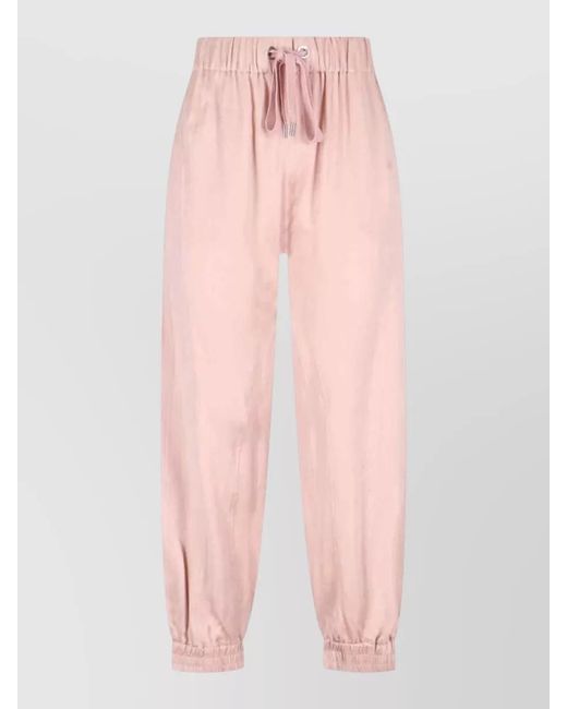 Sa Su Phi Pink Straight Leg Pants Elastic Waist Cuffs Pockets