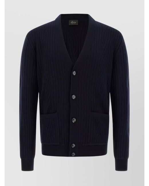 Brioni Blue Textured Cardigan With Pockets And Sleeves for men