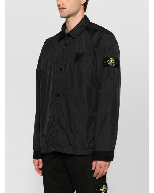 Stone Island Black Crinkle Reps Nylon Collared Long Coat for men