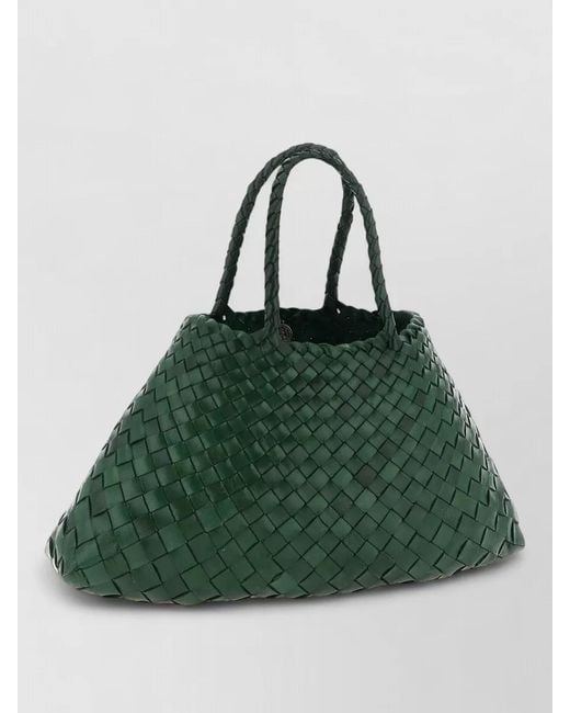 Dragon Diffusion Green Santa Croce Small Leather Woven Tote Bag