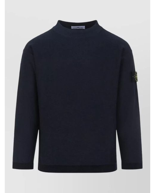 Stone Island Blue Cotton Sweater Long Sleeve Ribbed Trims for men
